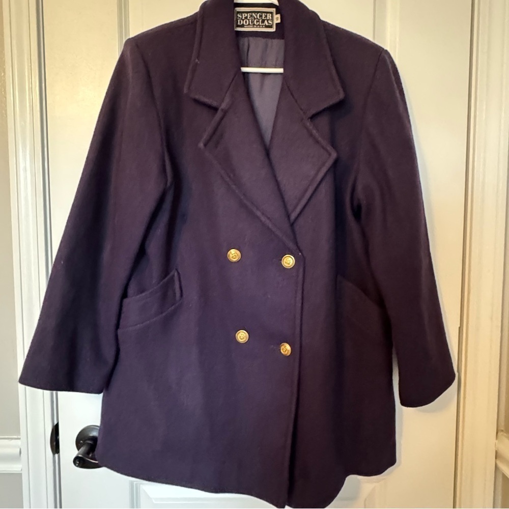 Spencer Douglas Vintage Navy Blue Double-Breasted Wool Coat Size 10